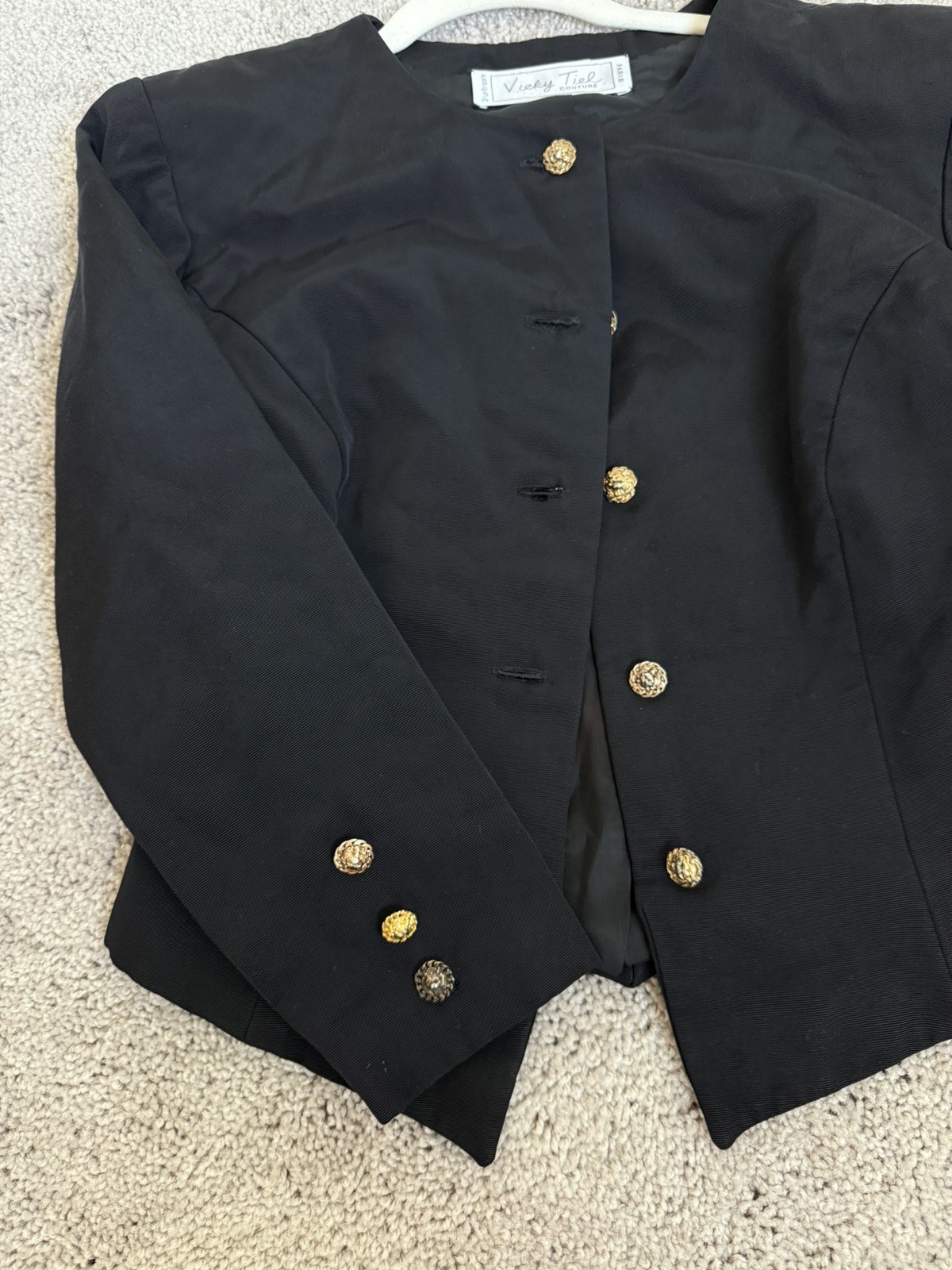 Vintage vicky tiel couture blazer Black Size Xs/s Gold Buttons Elegant Paris