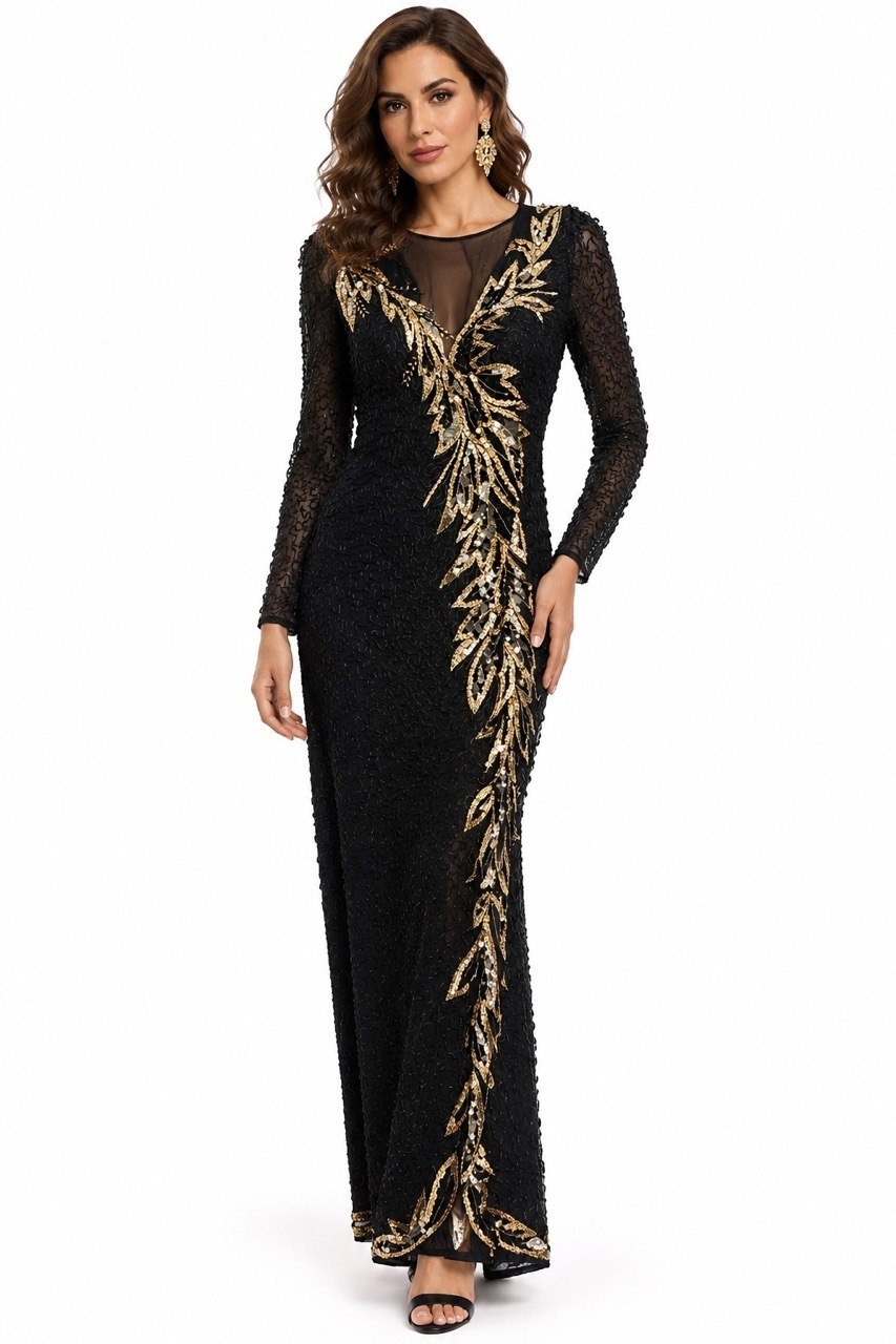 Vintage Niteline Della Roufogali Size 14 Black Gold Beaded Evening Gown Excellen