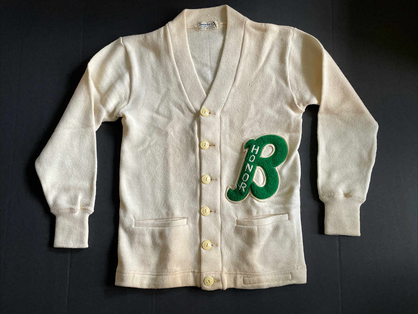 Vintage 1950s High School Sweater Letterman Cardigan Wool USA Named Sz 36 Womens