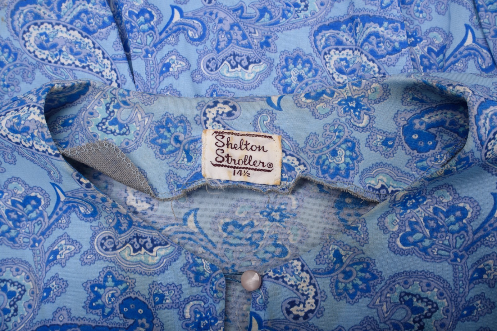 Vintage 60s Shelton Stroller Womans Dress Sz 14 14.5 Blue Paisley Jersey Stretch