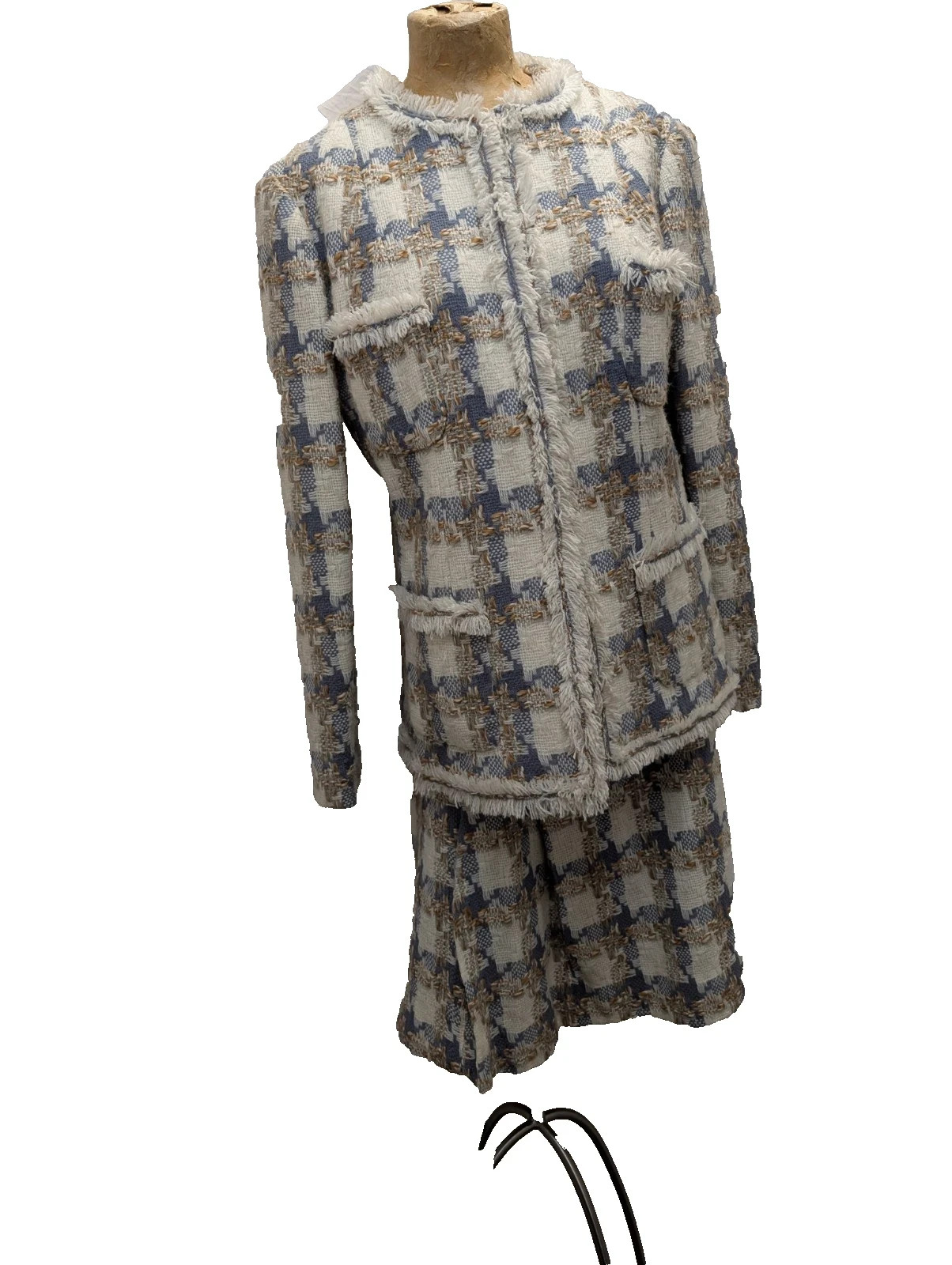 Vintage 1960’s Gray White Brown Mod Classy Wool Blend Skirt Suit Size Medium