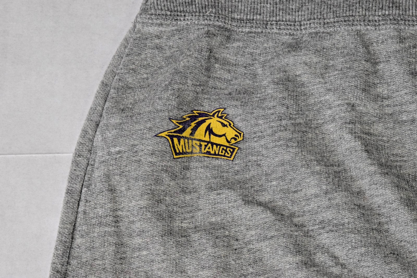 Vintage Sweatpants Champion Size S Y2K Gray WNMU Print Left leg Mustangs Patch