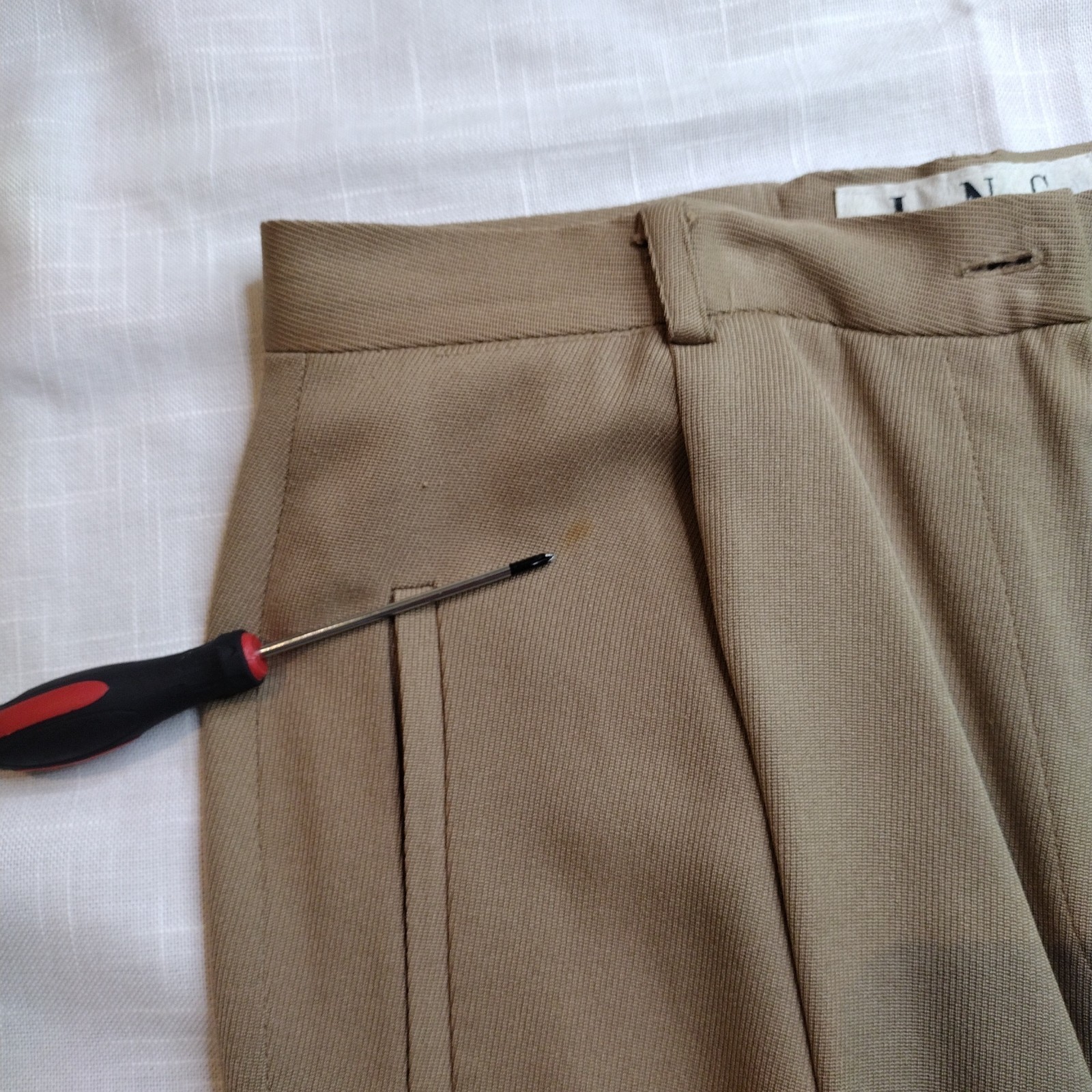 INC Womens 12 Silk Wool Blend Vintage Pleated Zip High Waist pants Trousers Tan
