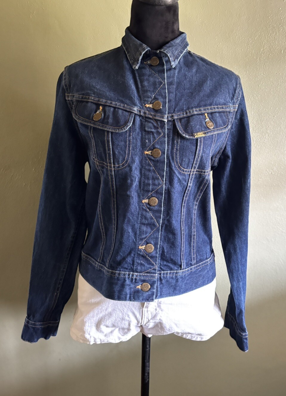 70s Ms LEE Rider Trucker Jacket.zig Zag Stitch.dark Wash.Small.
