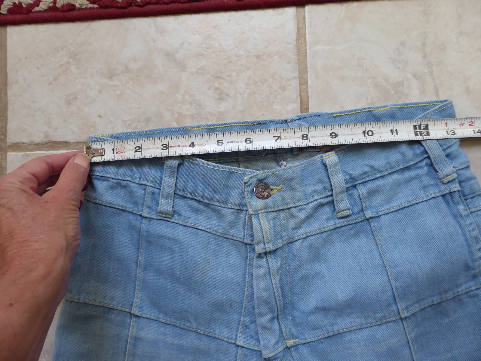 Vintage 70s Jeans Window Pane Patchwork Disco Flare Pants Hippie Branded Lion