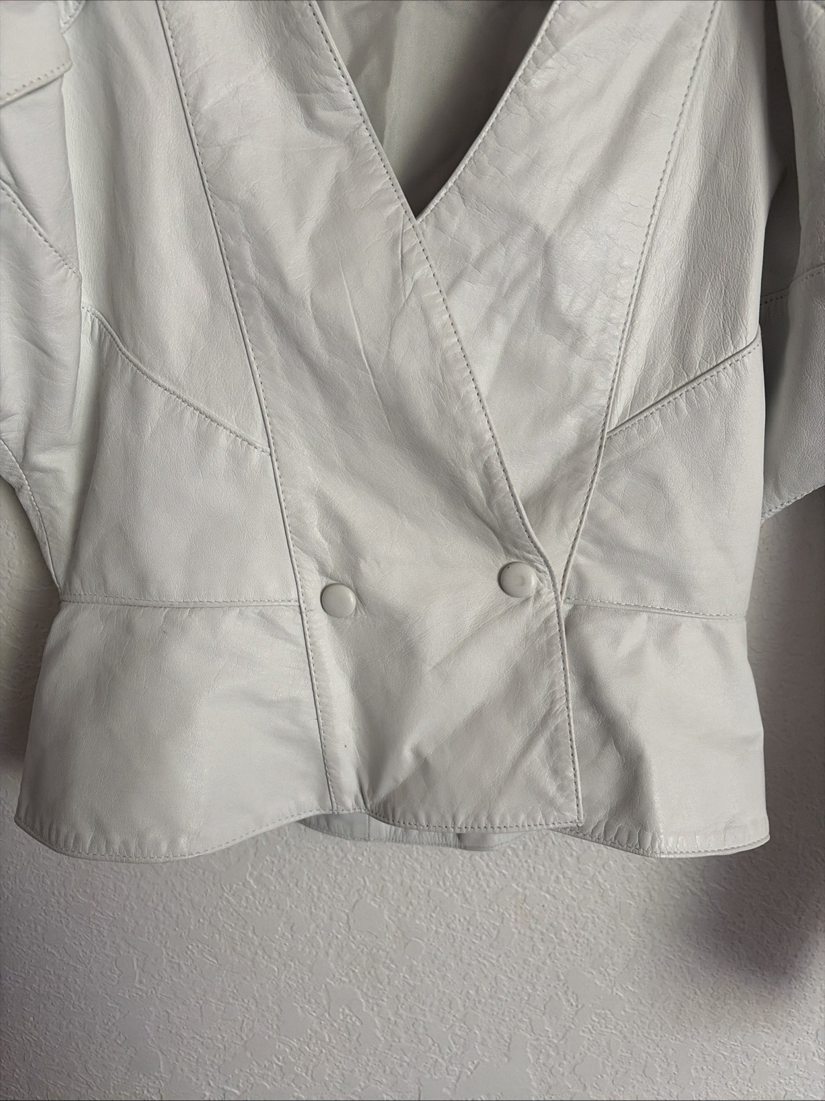 Yucatan Bay Vintage White Leather Cropped Moto Jacket GORGEOUS! Medium