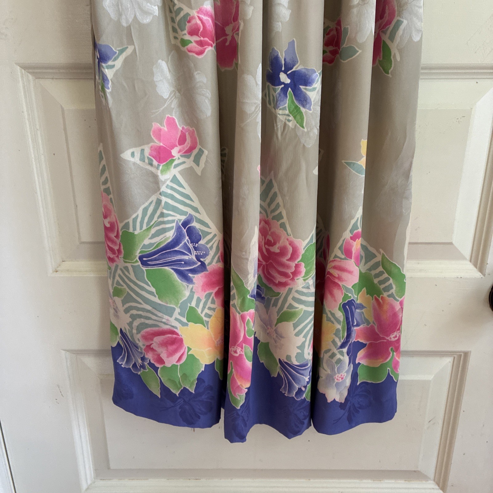 Vintage Small Size 4 Silk Skirt Tan Floral Purple Pink Yellow Coquette Feminine
