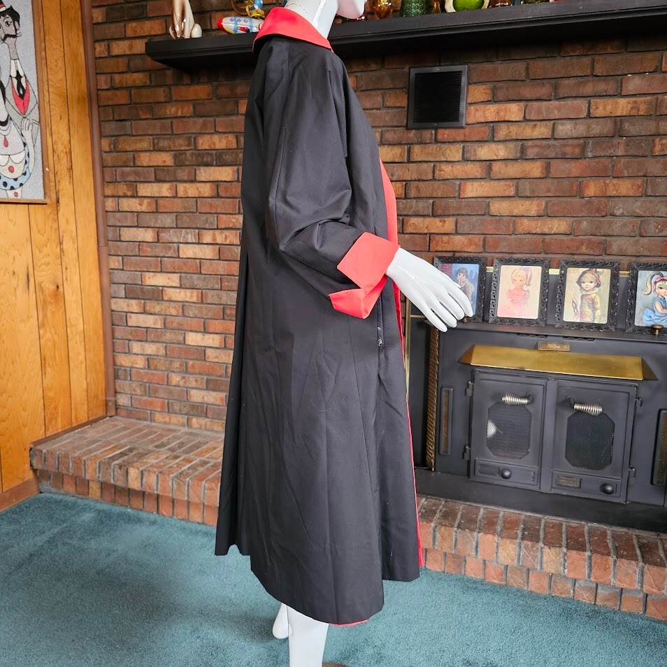Vtg 80s Pauline Trigere Reversible Red Black Wing Cuff Swing Trench Car Coat M/L