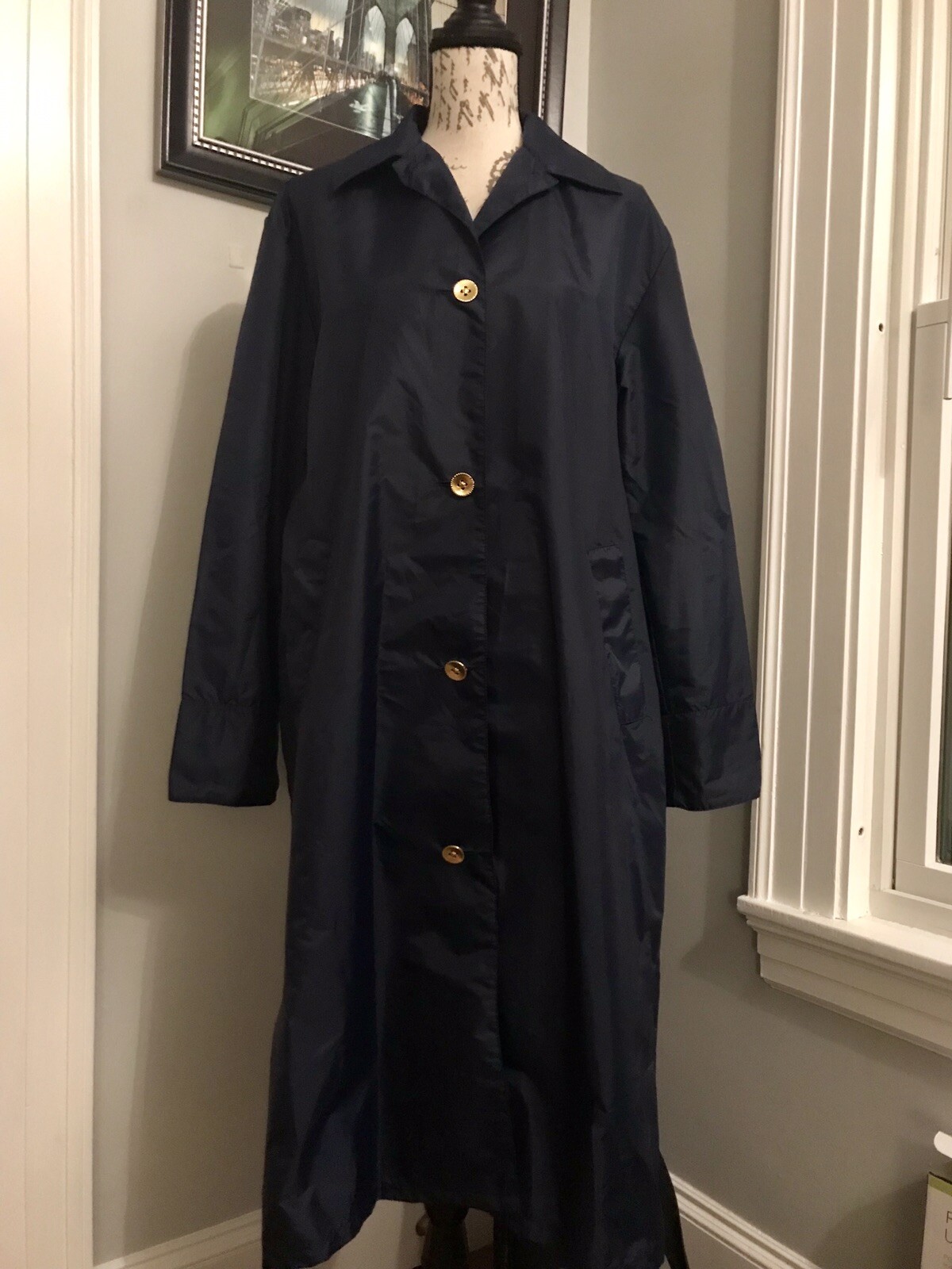 Aqua Sheen Women’s Navy Blue Raincoat Size Medium