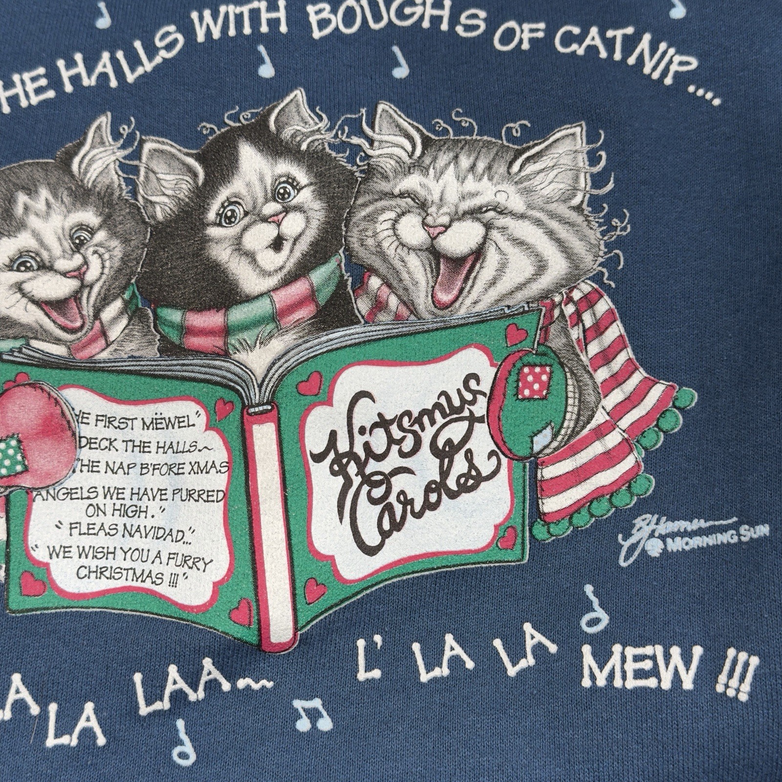 80s 90s VTG Kitty Cat Christmas Graphic Whimsical Sweater Sweat Shirt Grannycore