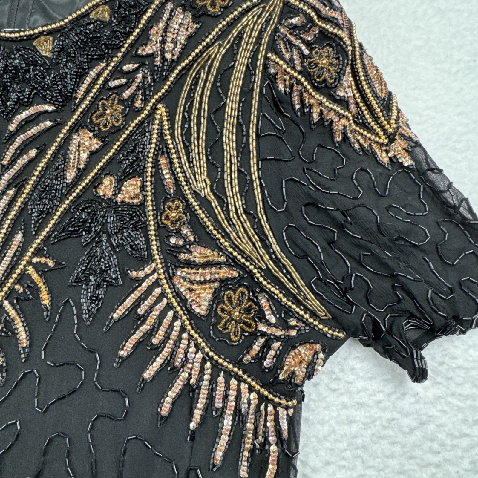 Women’s Vintage Jasdee Fashion Inc Beaded Sequined 100% silk dress Black Med?