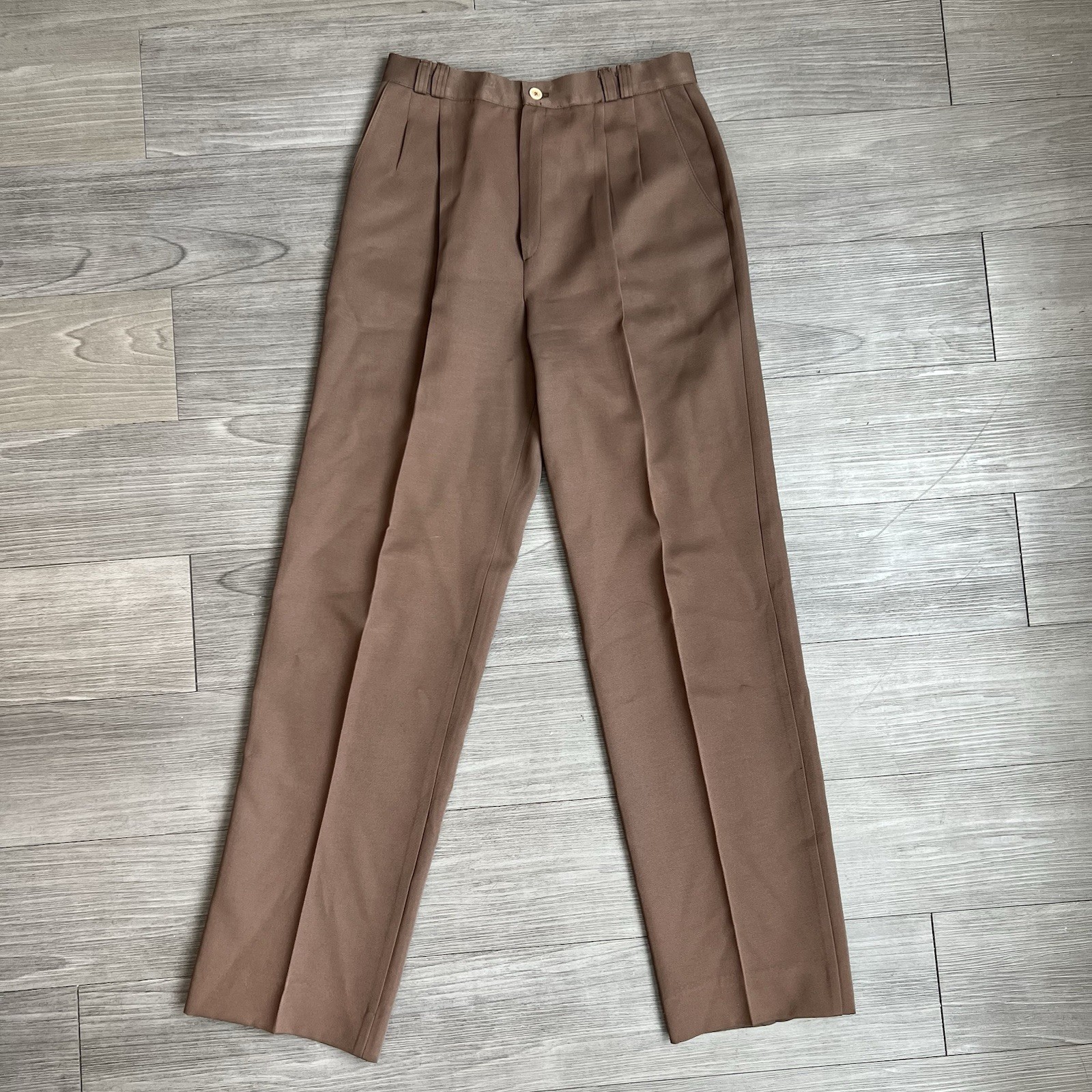 Vtg 70s Happy Legs Womens High Rise Chocolate Brown Straight Leg Trousers Size M