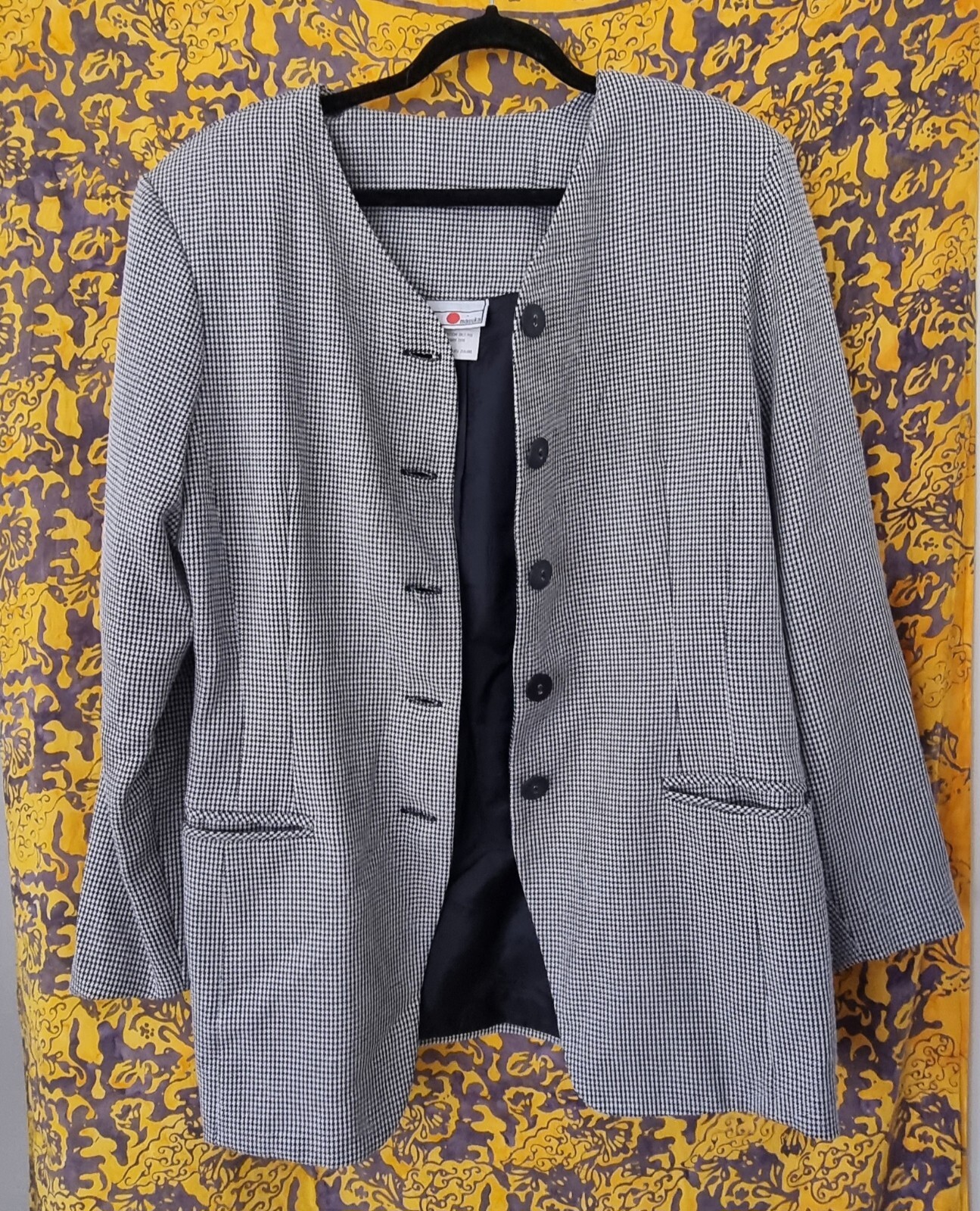 ❤️💛 MASUKA Vintage NZ Designer Black N White Houndstooth Blazer Size 12