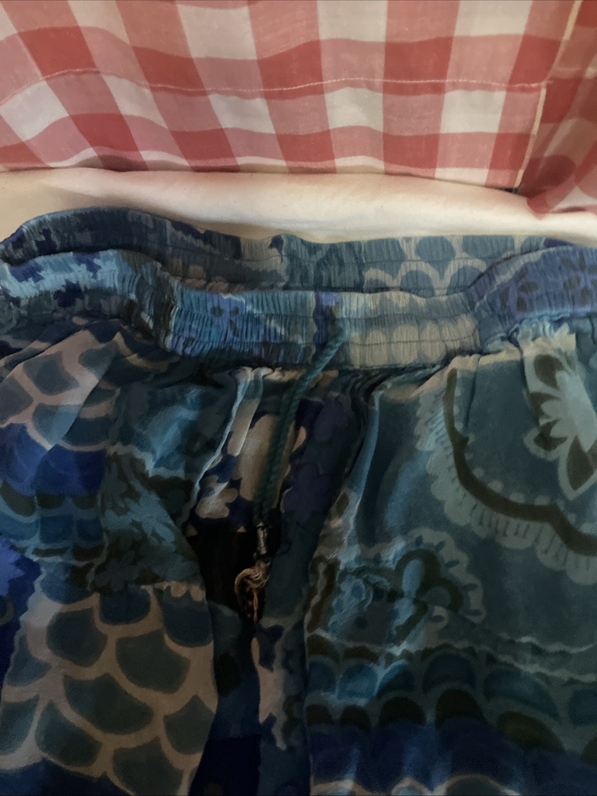 Vintage Silver Stream Garterized Patterned Long Blue Skirt