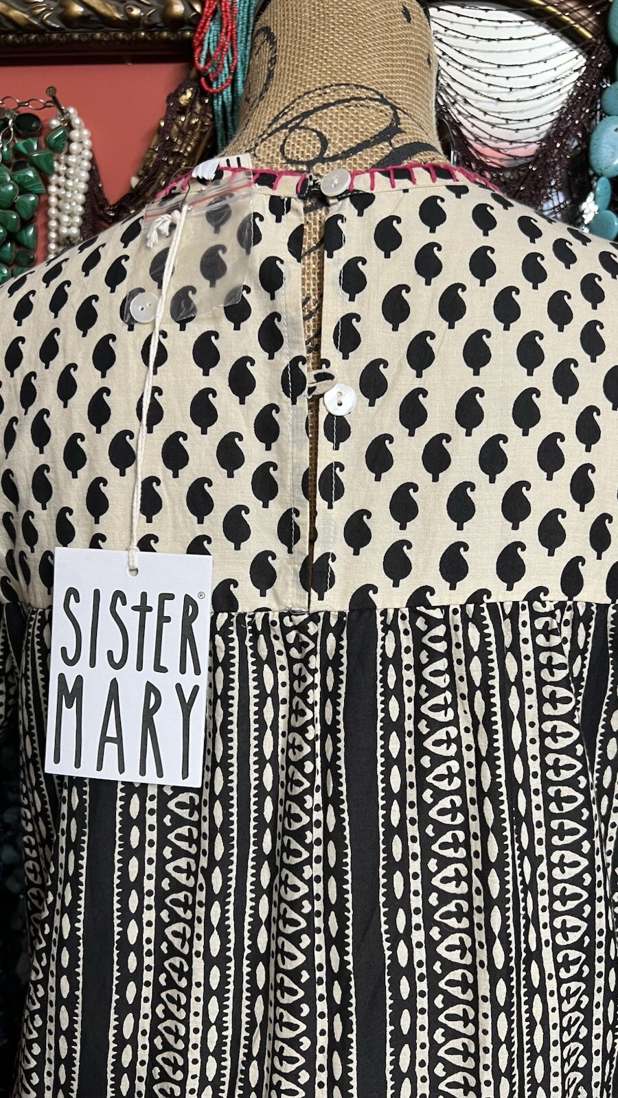 Beautiful “Sister Mary” Black And White Floral Multi Color Embroidery Oaxacan ML