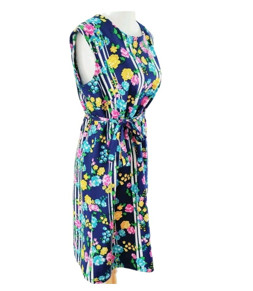 VINTAGE 60S 70S ELECTRIC FLORAL MOD SHIFT DRESS SZ M 8 10