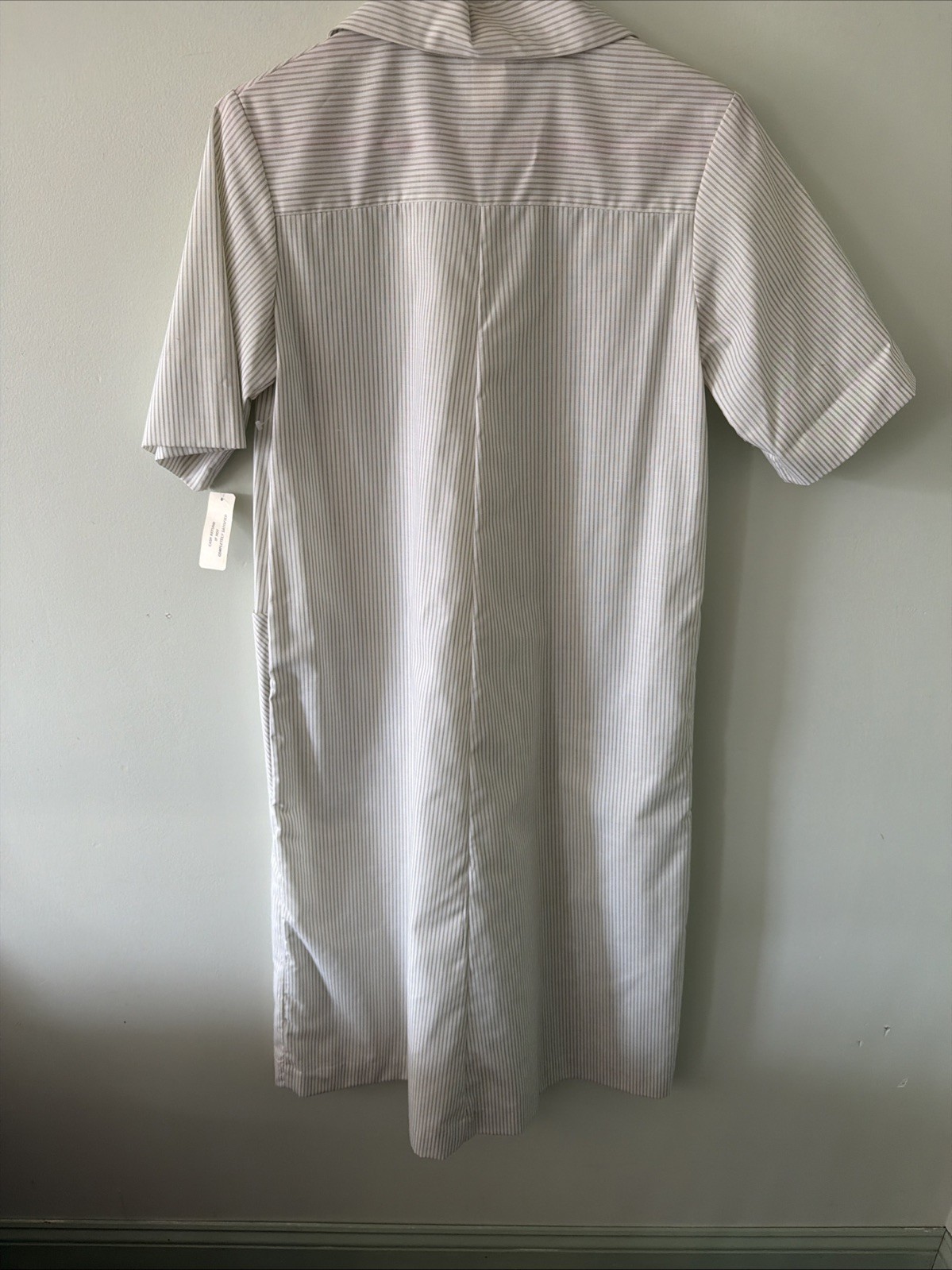 Vintage MCM Skimma Beige & White Striped House Dress 3/4 Zip Belt Medium