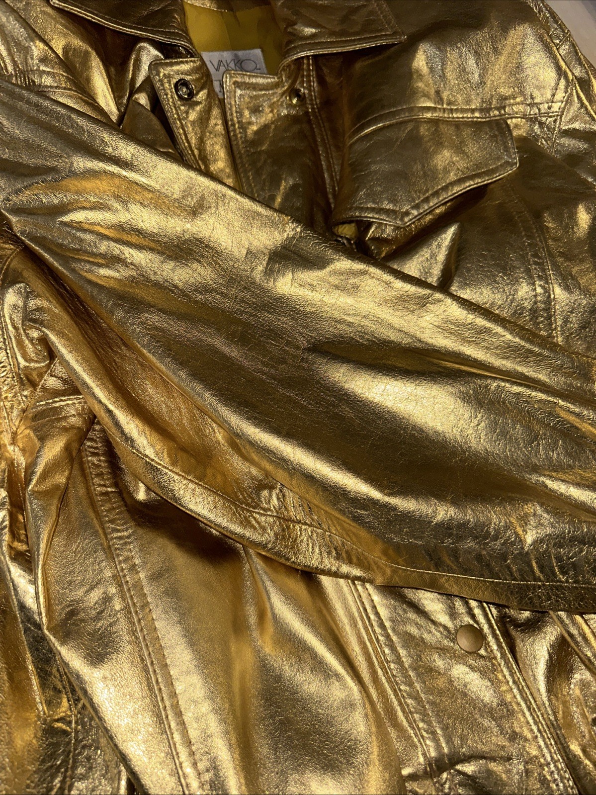 Vintage 80s VAKKO Neiman Marcus Gold Metallic Leather Jacket Bomber Medium USA