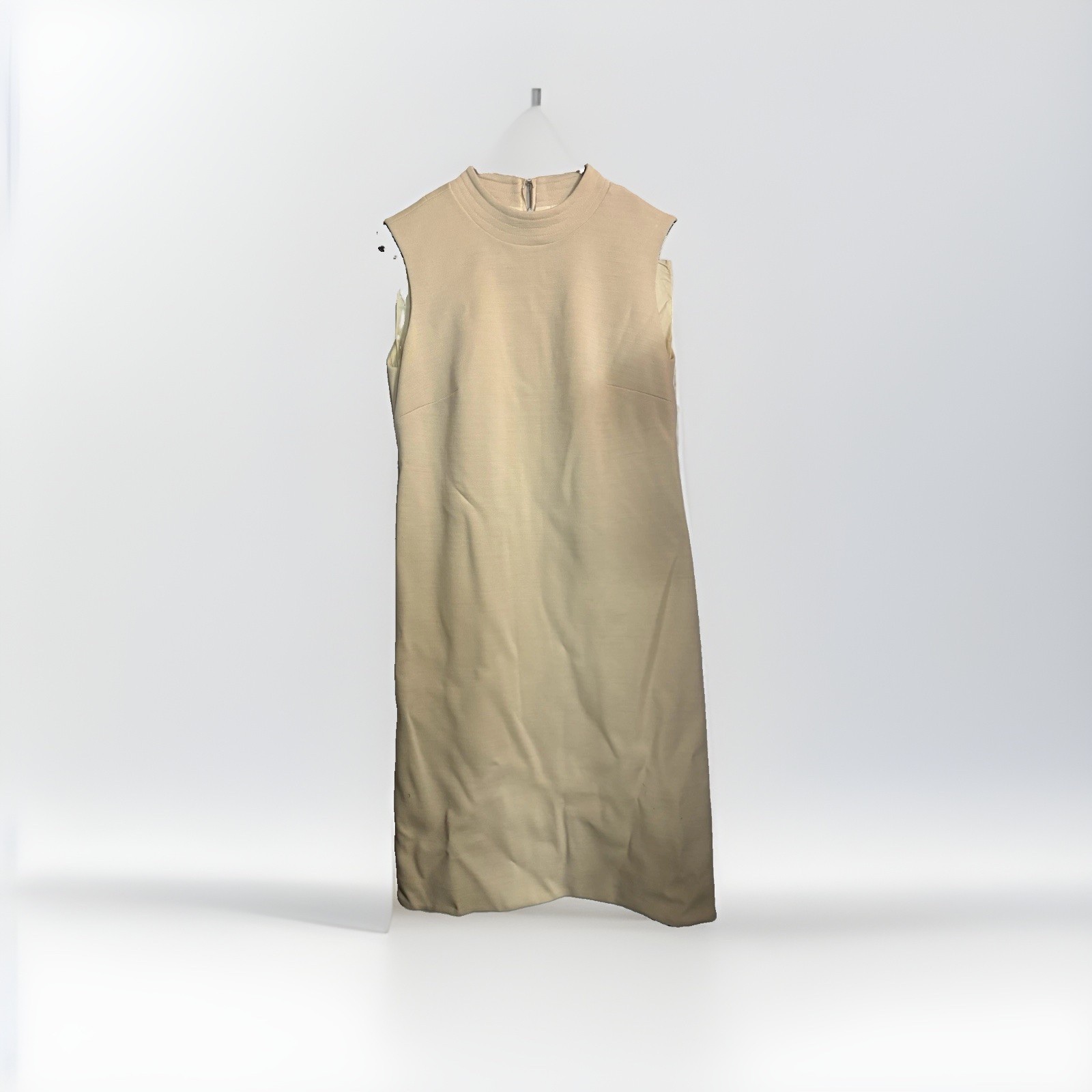 VTG 70s Pendleton Virgin Wool Shift Dress Cream Mock Neck Mod Minimalist Sz 10