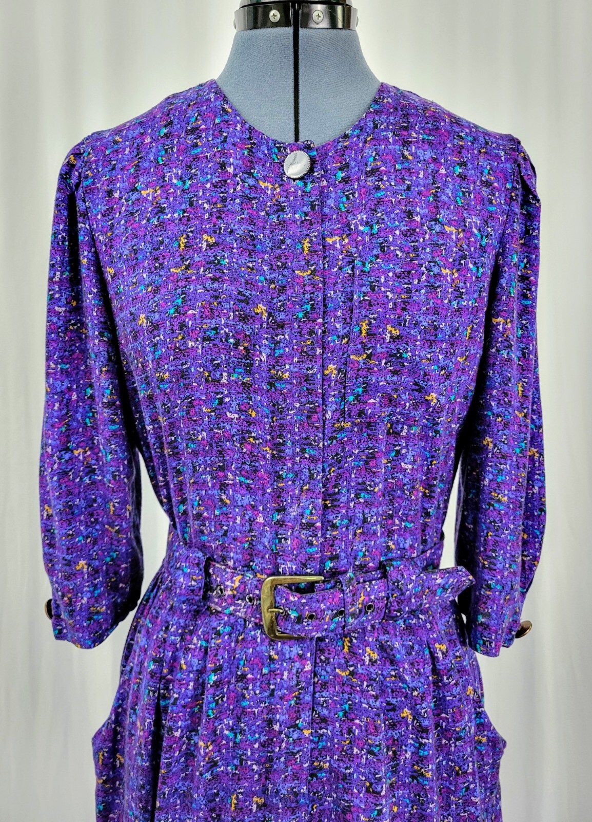 Vintage VLP Petites Purple Button Down Dress w Matching Belt Size S?