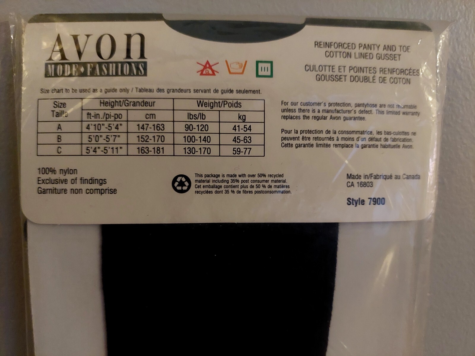 Vintage Pantyhose Avon Fashion Regular Sheer Size A Color Navy BDR2