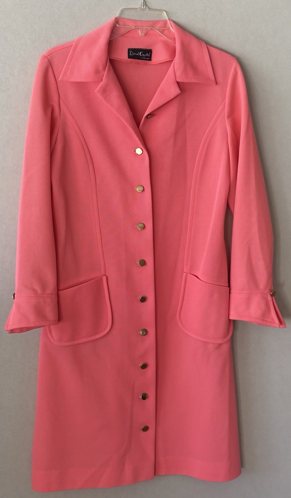 1960S Vintage Salmon Pink Peach Dress Full Button front David Crystal Fashion