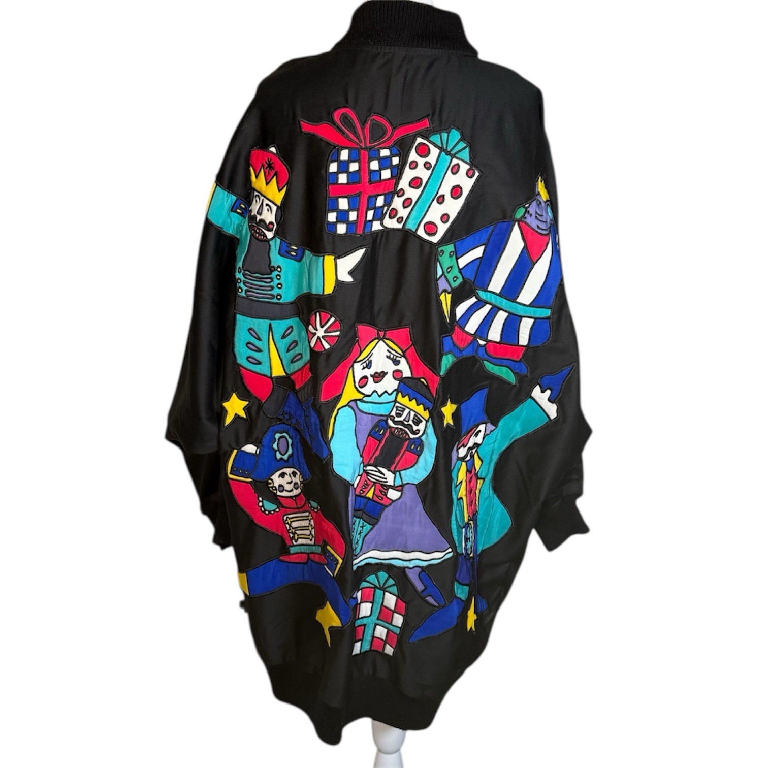 VTG 80s Silkscapes Christmas Novelty Jacket Sz Large Maximalist Artsy Funky