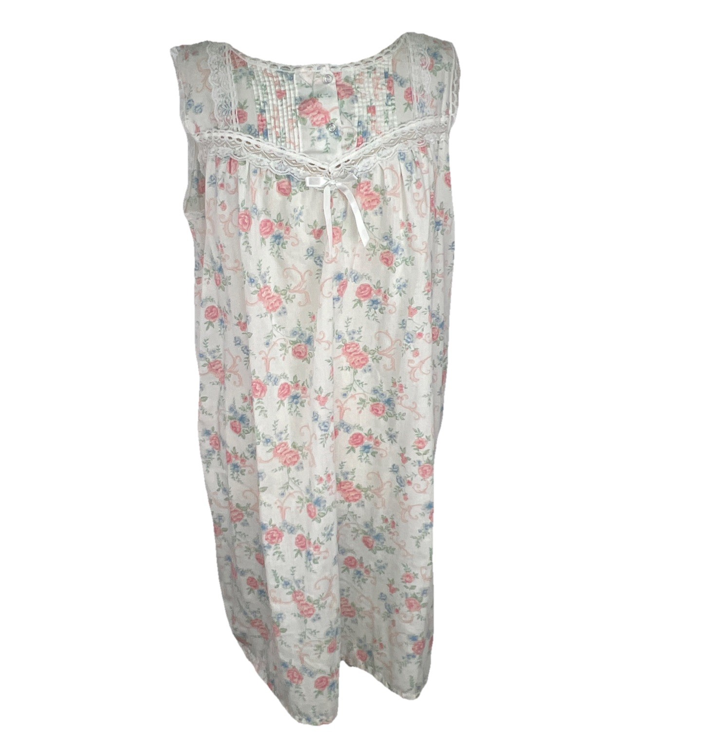 Vtg Willow Creek Sz M Floral Cotton Cottagecore Sleeveless Nightgown Pink Blue