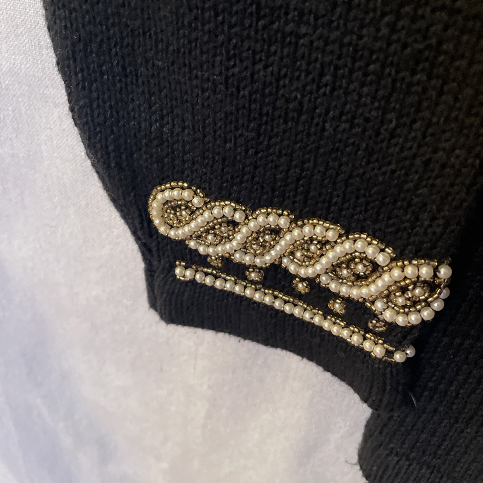 VTG Victoria Harbour 80s Beaded Sweater Tunic Medium Black Pearls Elegant Party
