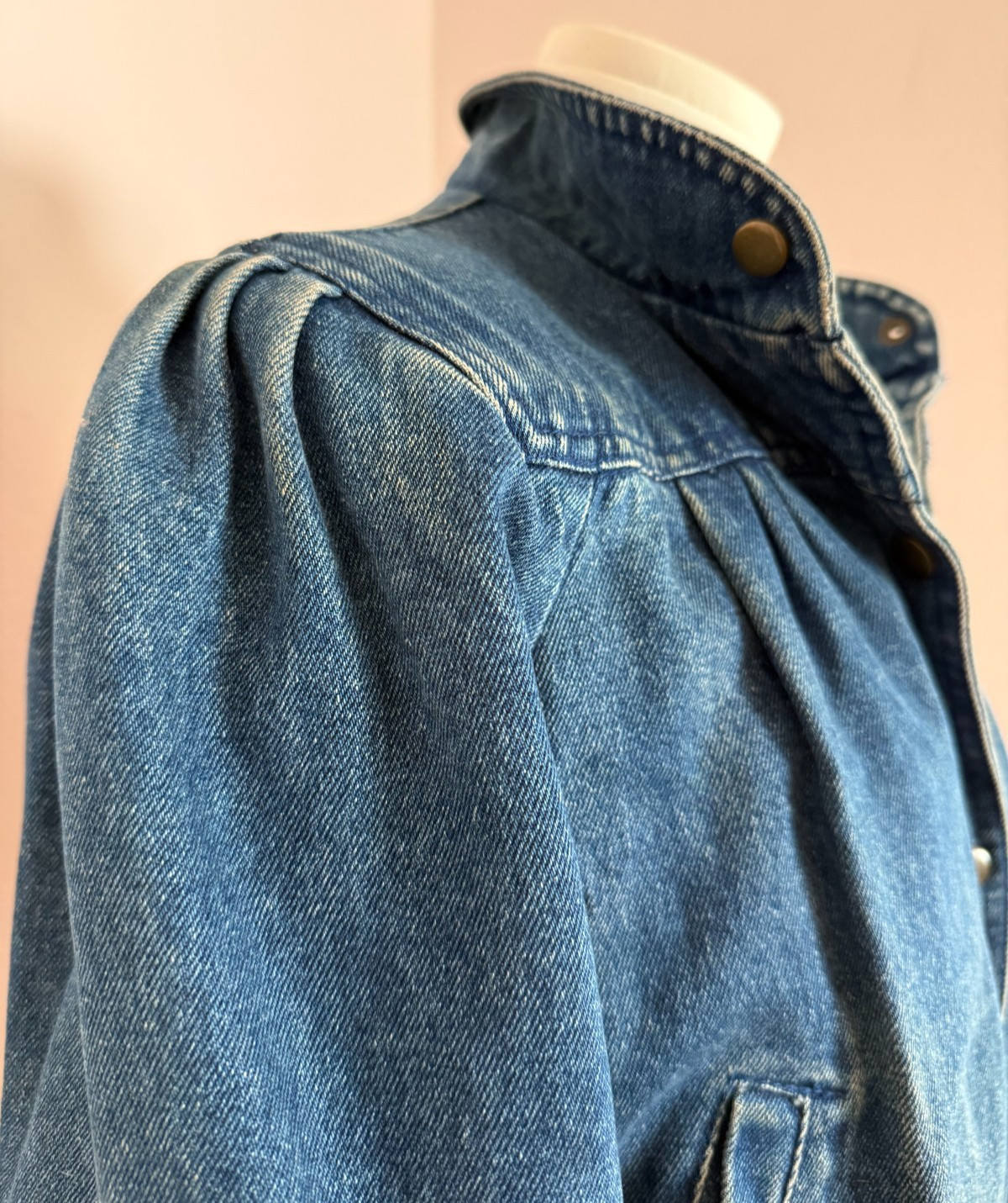 Vintage 80s Denim Puff Sleeve Jacket Cropped Cinched Waist Lined Insulated XS
