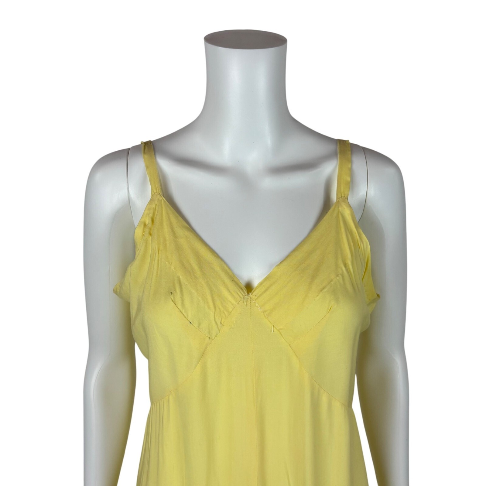 Vintage 30s Yellow Gown Women’s Medium Sheer Floral Embroidered Garden Party Dre
