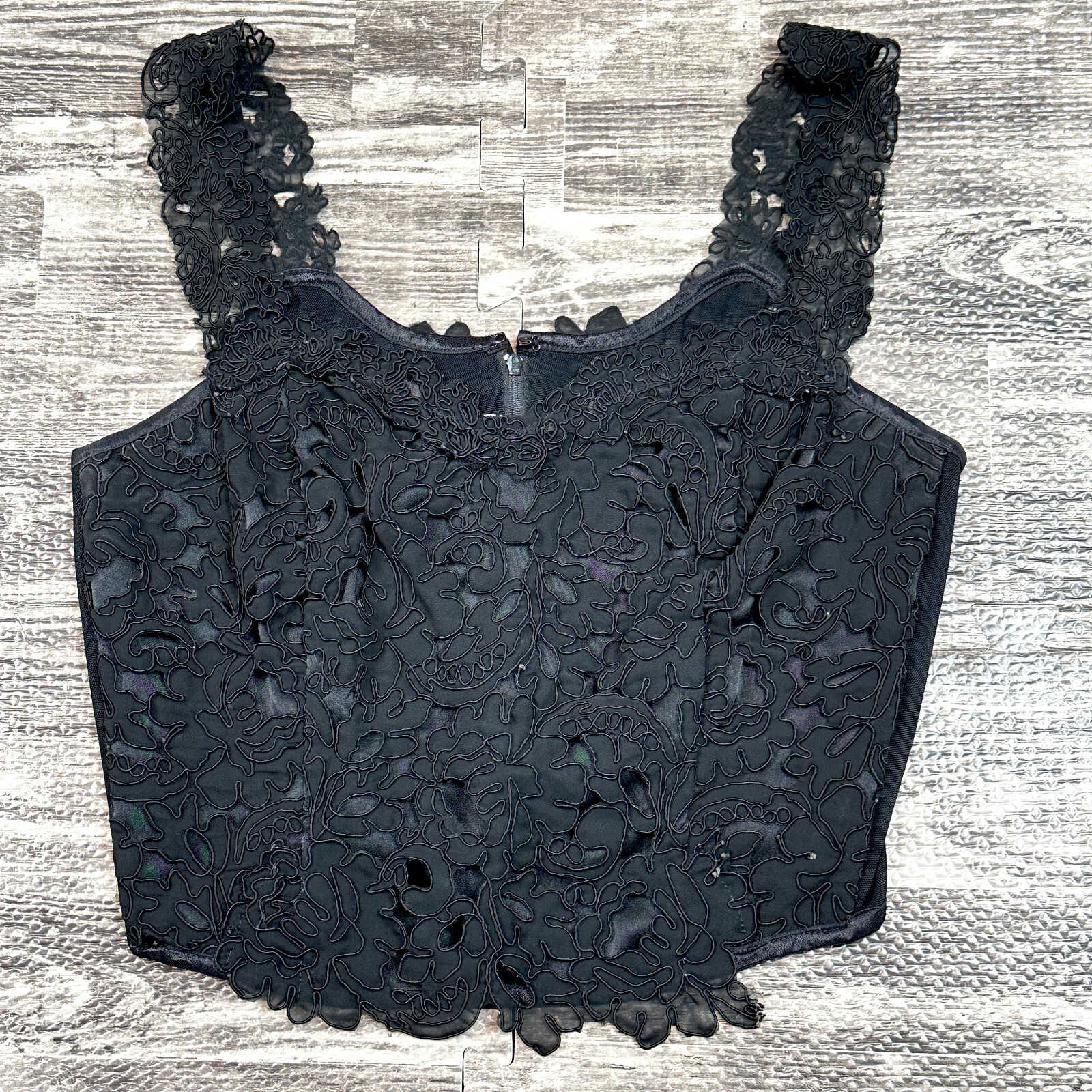 FLORA NIKROOZ Womens sz P VINTAGE CORSET BUSTIER LACE MESH LINGERIE w/ boning