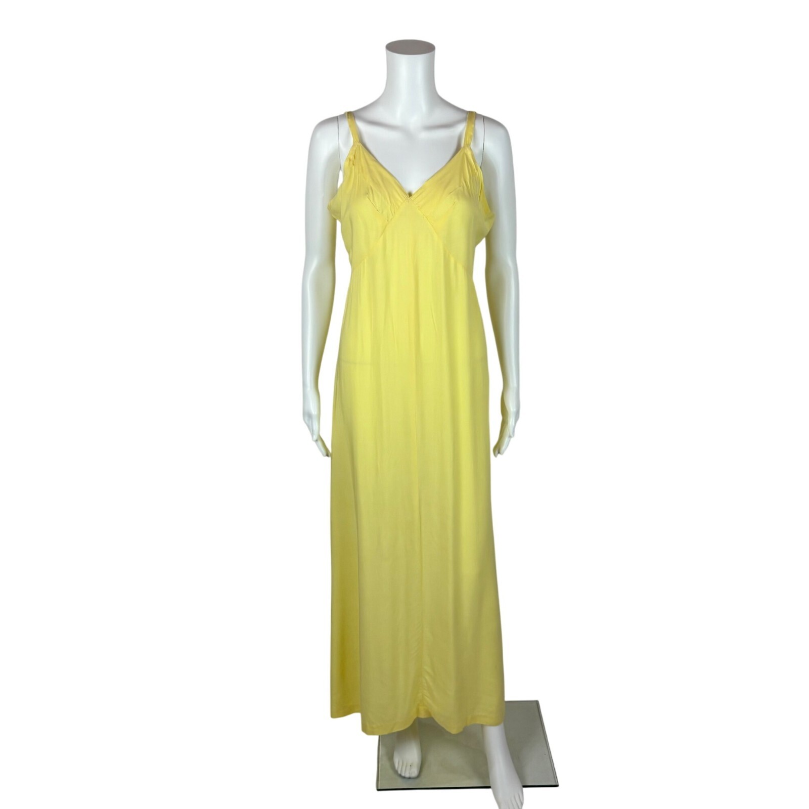 Vintage 30s Yellow Gown Women’s Medium Sheer Floral Embroidered Garden Party Dre