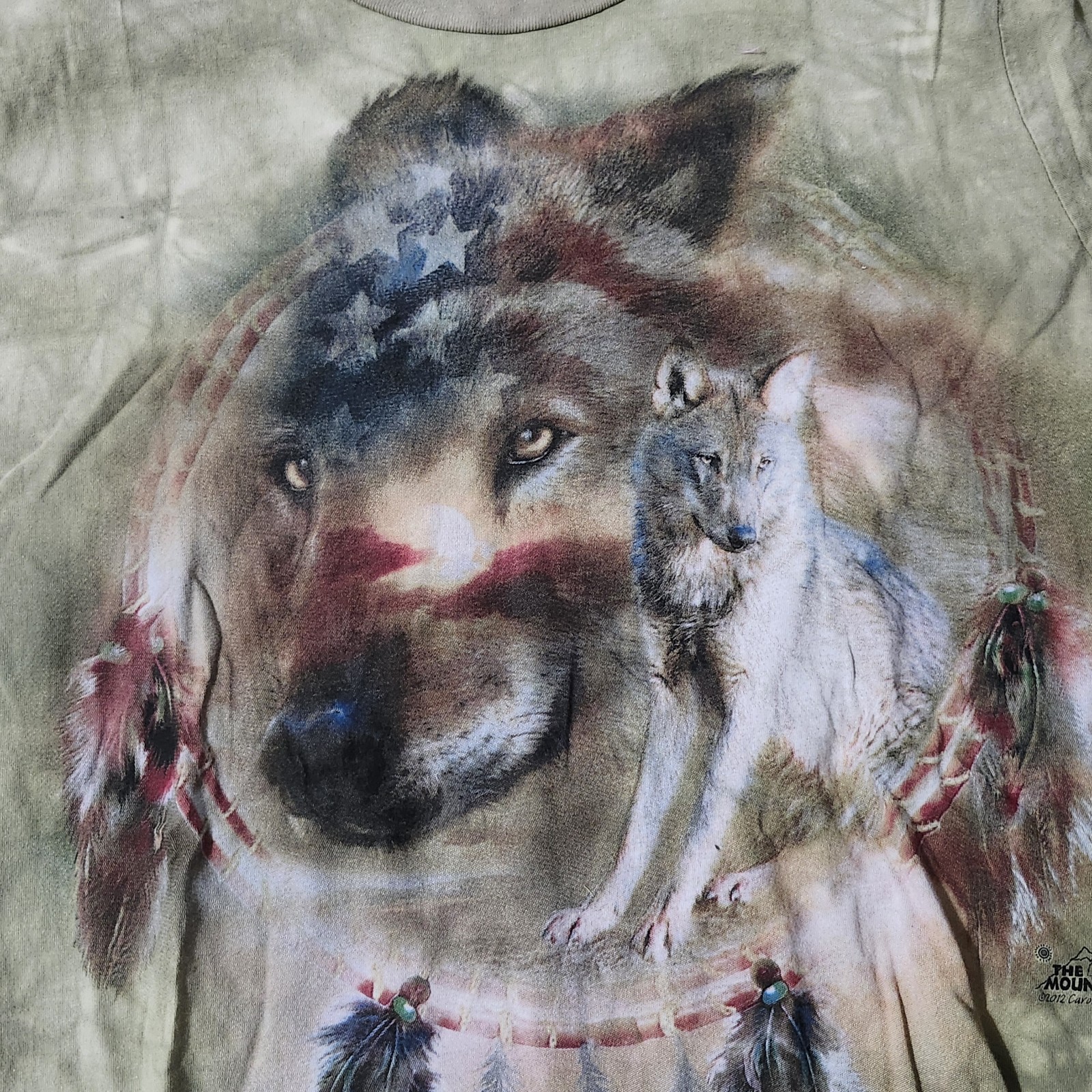 Vintage The Mountain Native American Wolf Tie Dye Shirt Women’s Size XL Green