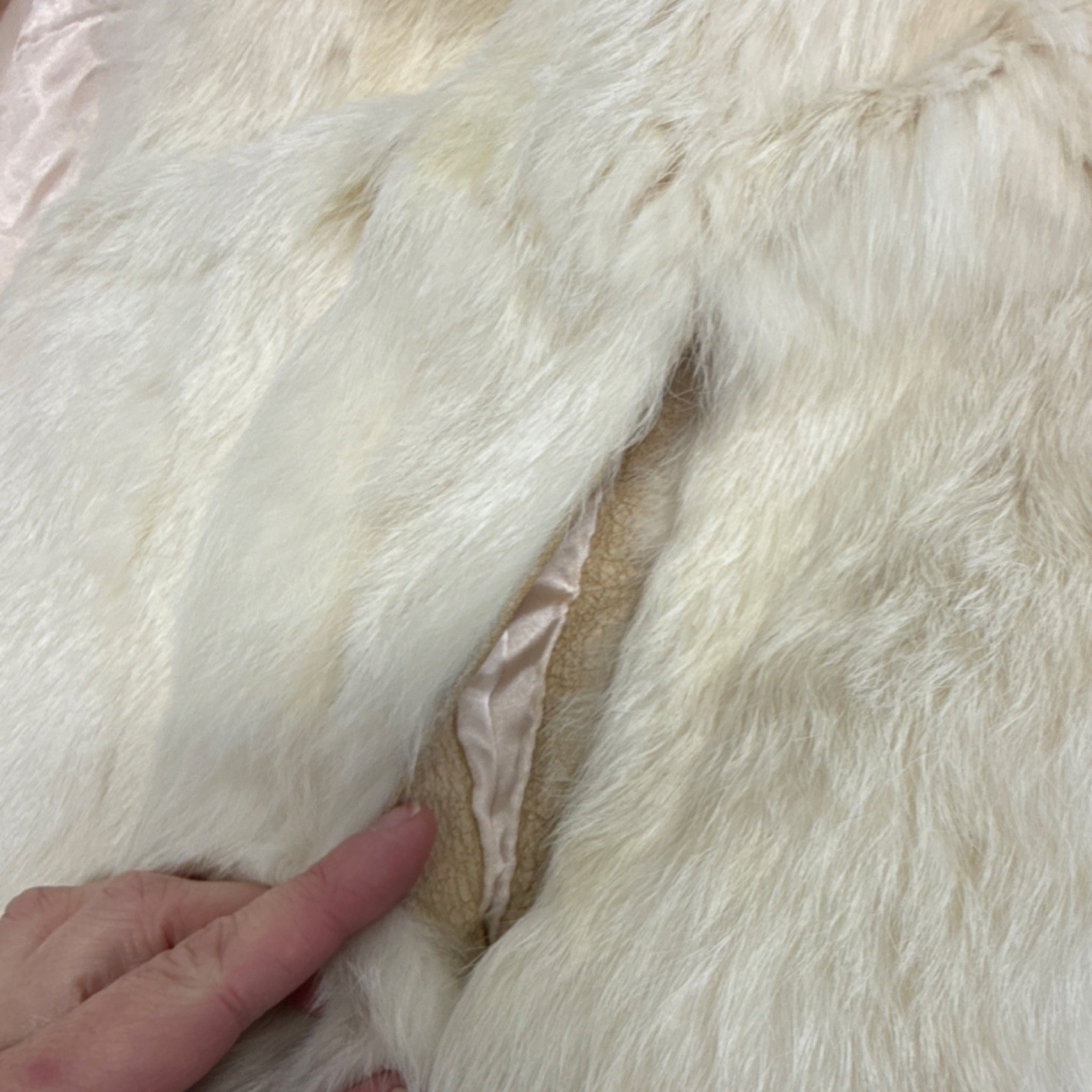 Vintage Ivory Rabbit Fur Women’s Coat with Satin Lining 100% genuine real fur