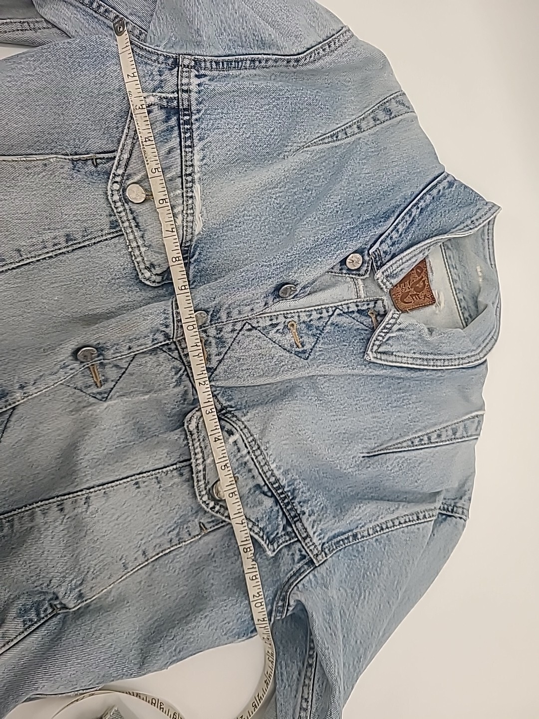 Vintage Code Bleu Light Wash Denim Distressed Jean Jacket XL Retro 80s 90s