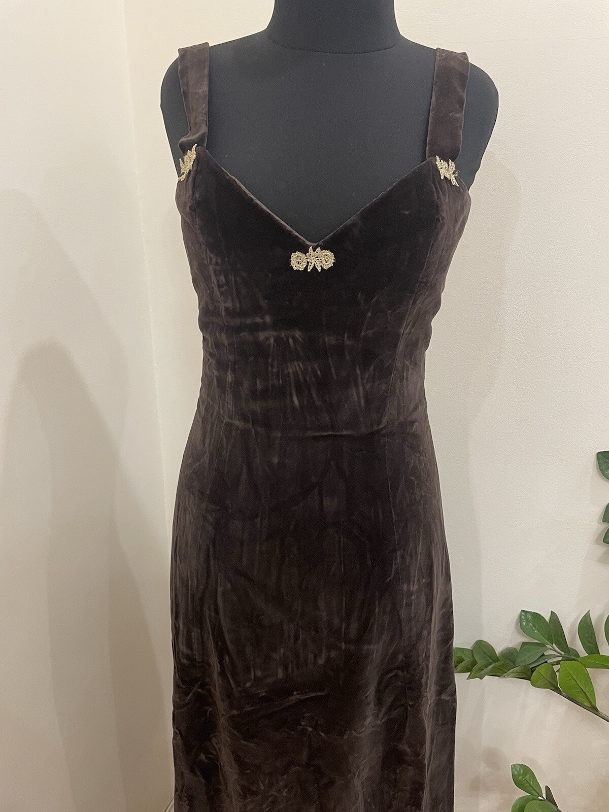 John Charles of London Vintage Velvet Dress Long Brown Evening Gown