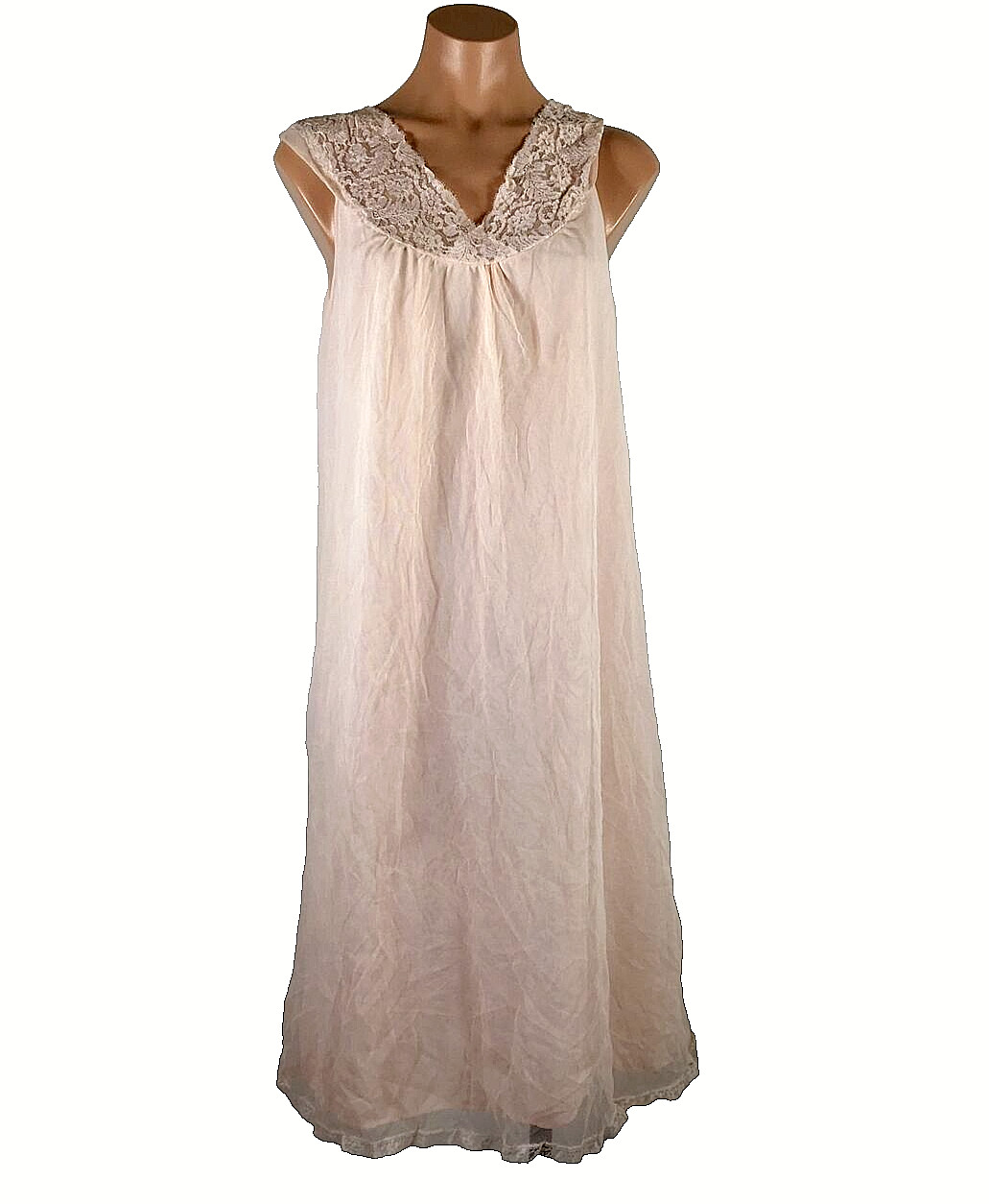 VTG 70s USA Mistee Bright Pink Double Chiffon Mini Slip Dress Nightgown Womens M