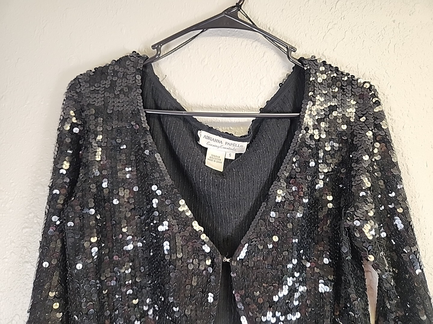 VTG Adrianna Papell Evening Essentials Black Cropped Sequined Bolero SZ S