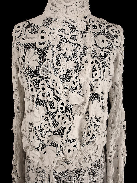 EXCEPTIONAL RARE FRENCH VICTORIAN ERA IRISH CROCHET LACE WEDDING DRESS SIZE 4-6