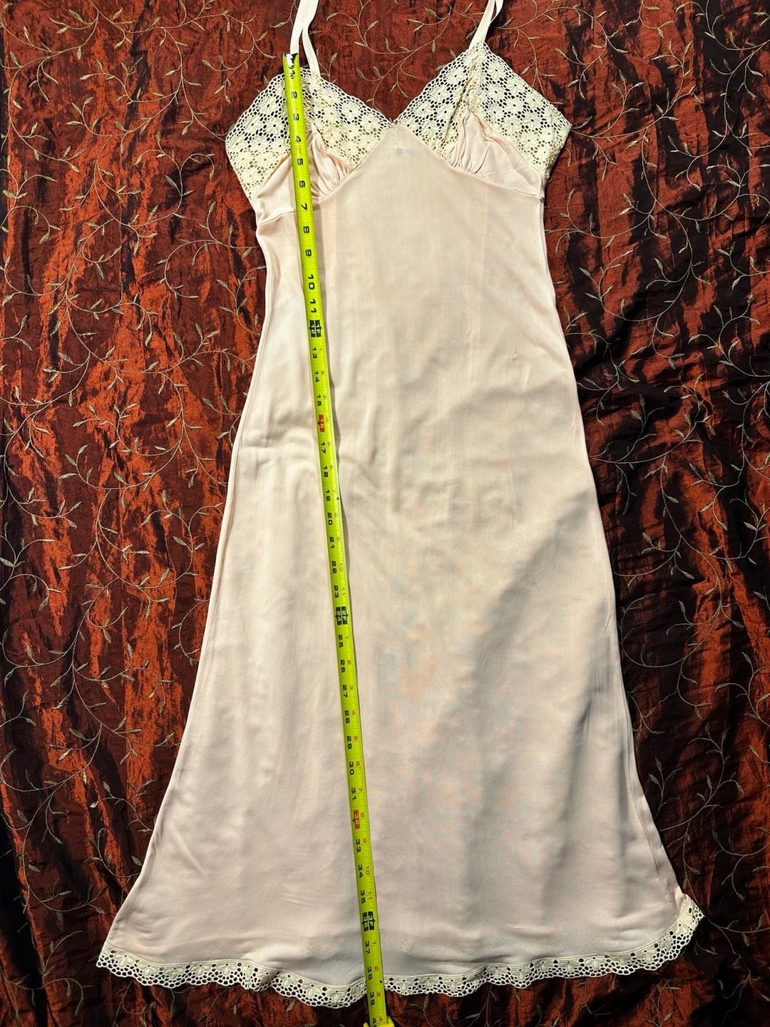 Vintage German Schiesser Peach Lace Trimmed Slip Dress Sz 40