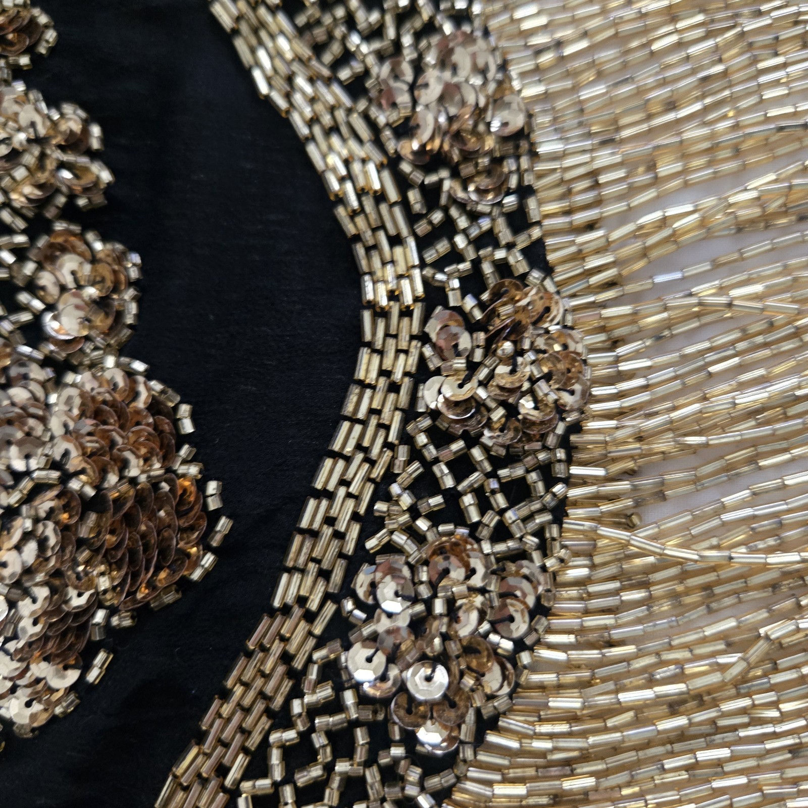 Vtg 80s 100%Silk Gold Embellished Top By Black Tie, S, Party, Formal