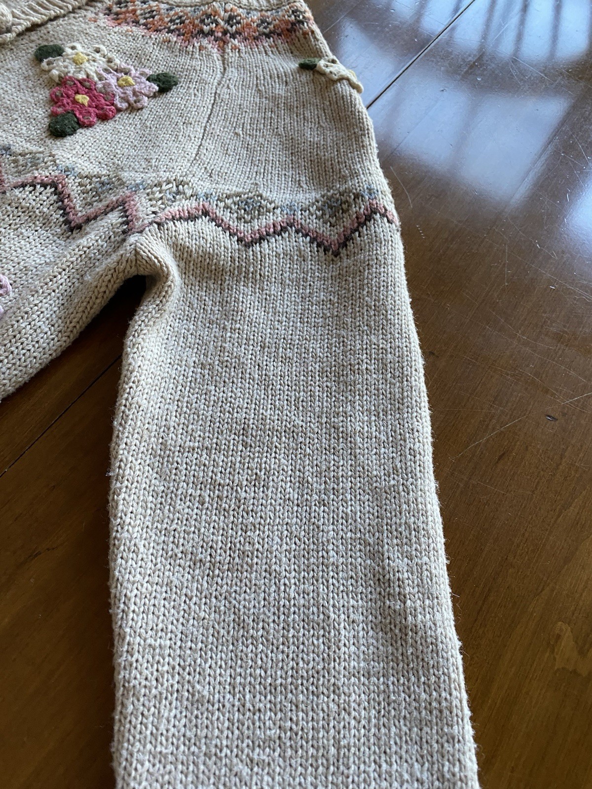 Cardigan Sweater Vintage Knitted Floral Off White Cream Color