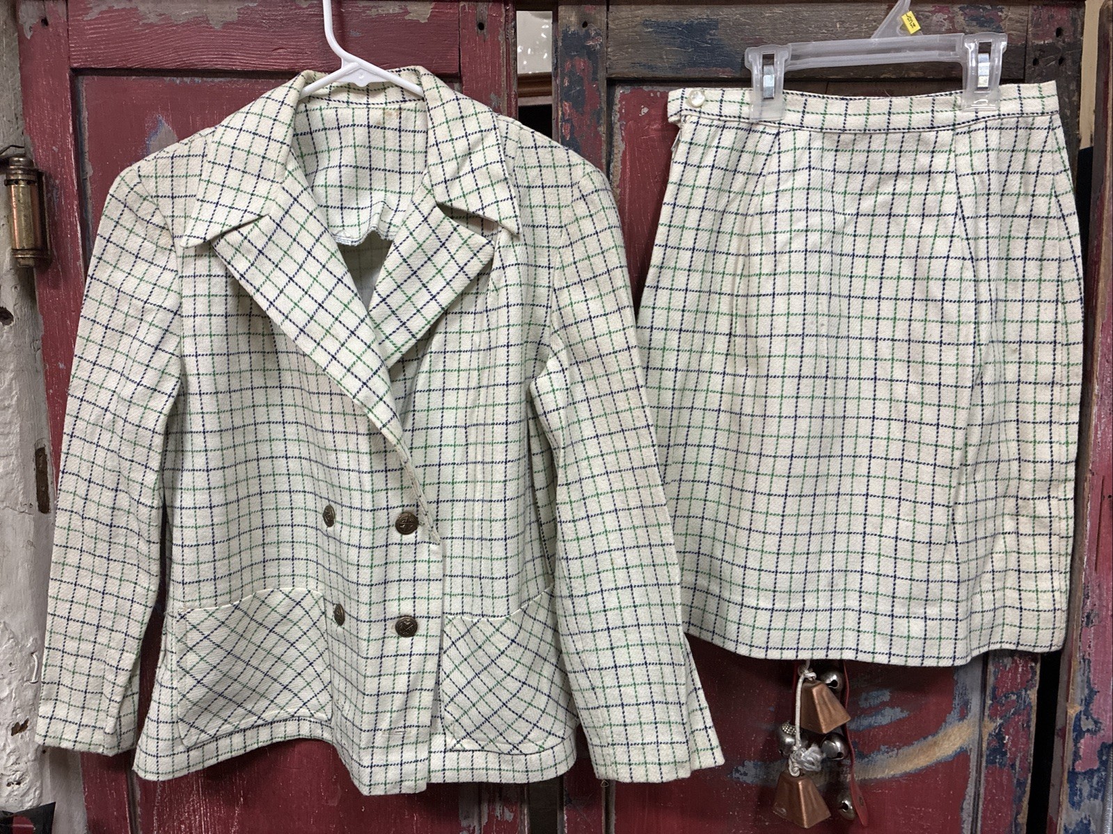 Vintage 1960s-1970s Plaid Blazer and Matching Pencil Skirt Set Size 5