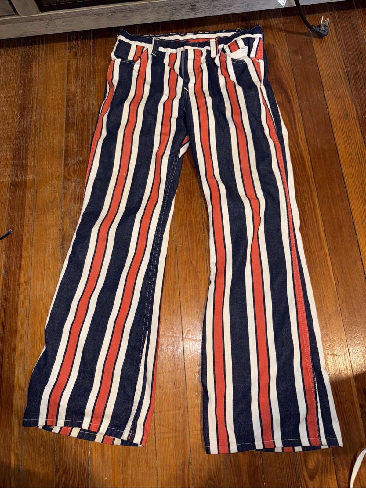 Vintage 1970’s Jeans Women’s Red White Blue Stripe Bell Bottoms Hippy Disco