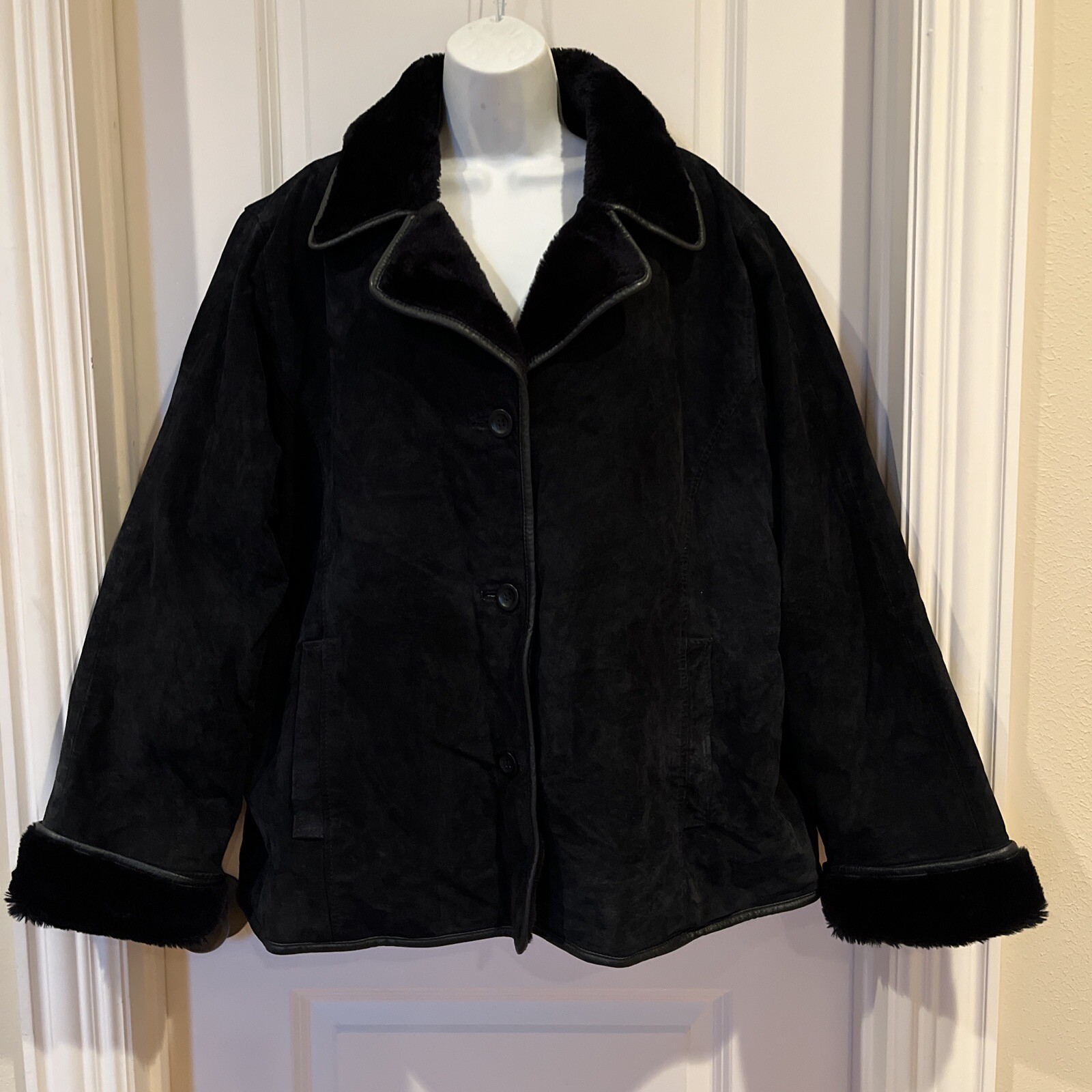 VINTAGE RARE VENEZIA SUEDE FAUX FUR LINED JACKET Y2K 90’s GRUNGE SIZE 18 / 20 2X