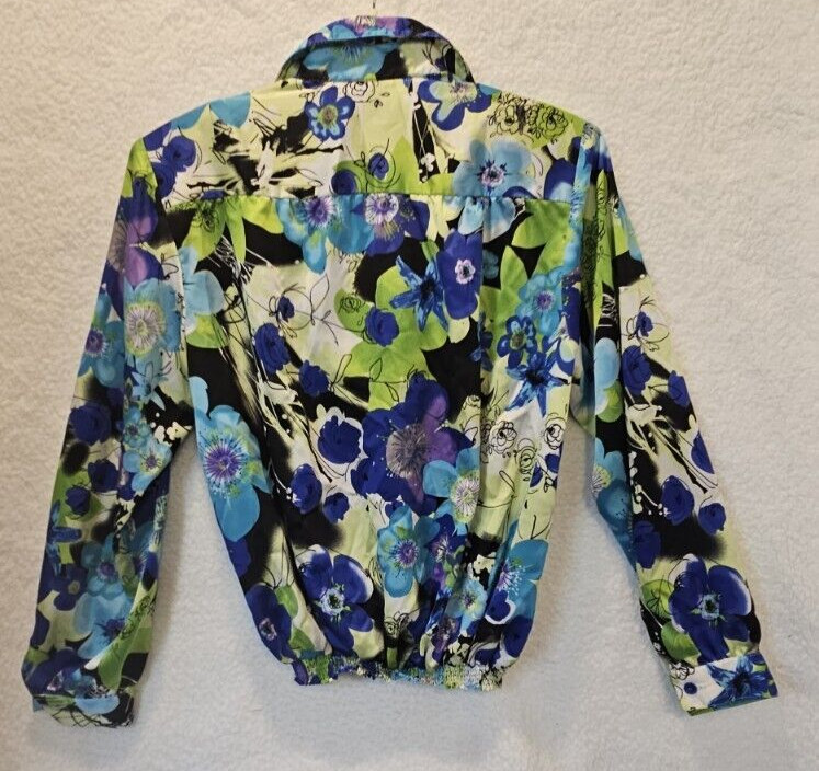 Vintage Da-Rue of California Blouse Petite Size 12 Elastic Waist 80s multi color