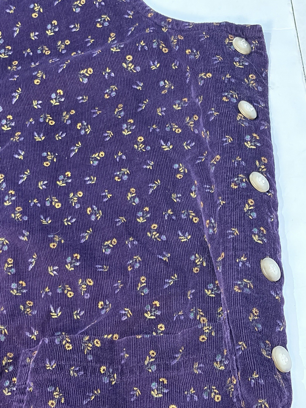 Vintage FADS Purple Floral Sleeveless Corduroy Romper Dress Pockets Women SZ 4P
