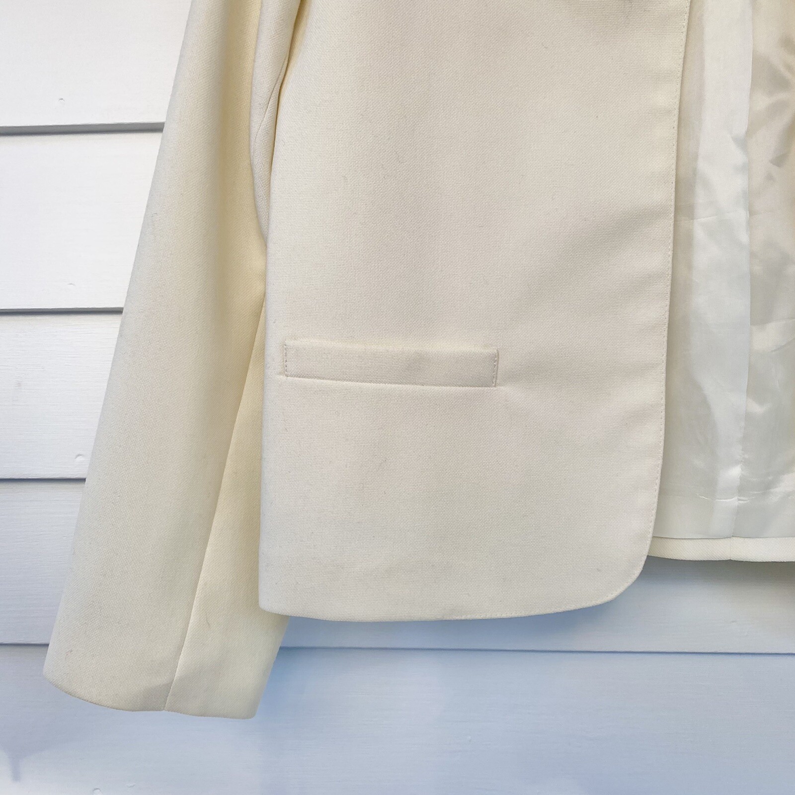 Vintage Prestige Of Boston Off White Open Front Jacket size 12 Classic Blazer