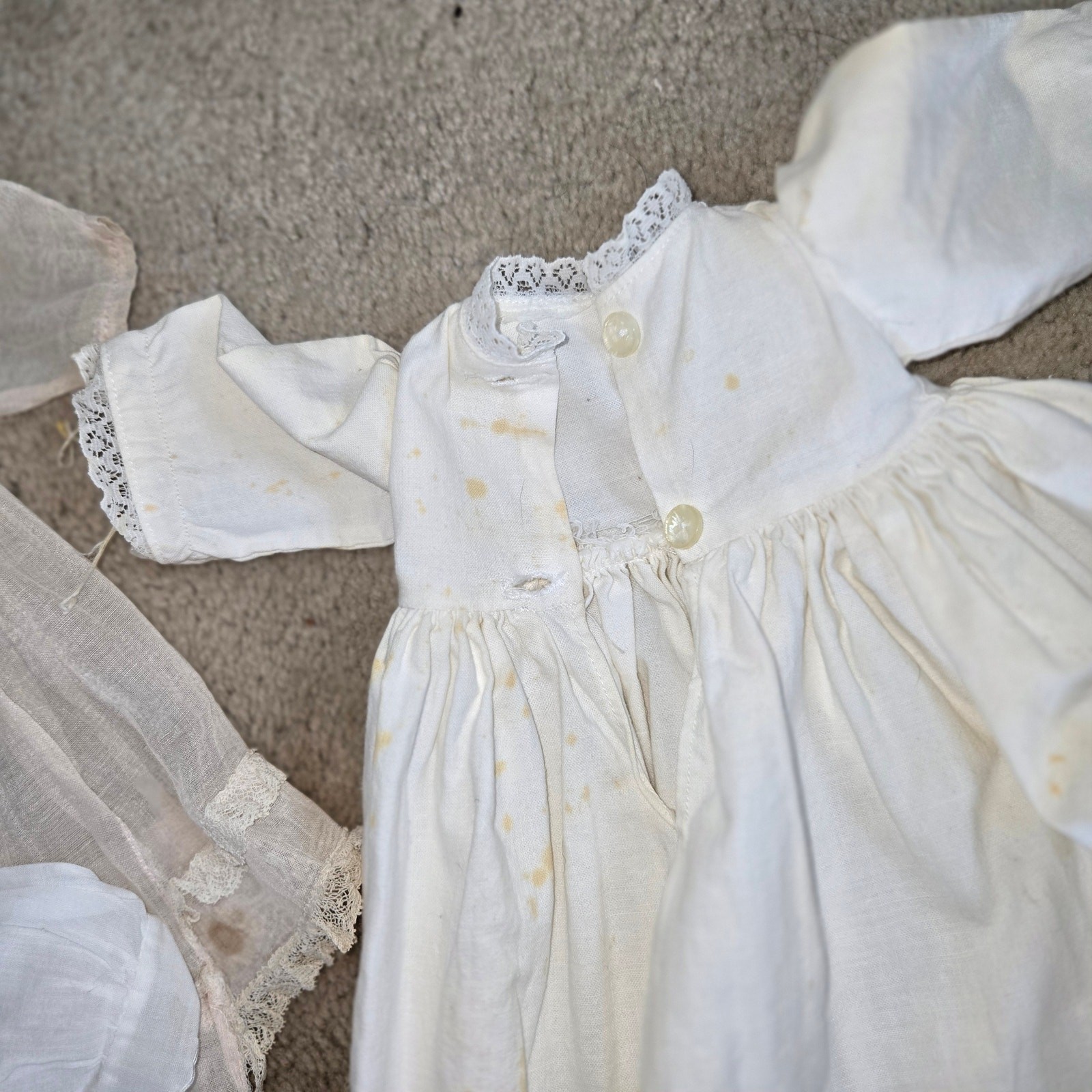 Vintage Baby and Doll Clothes Dresses Some Damaged Stains Need Mending